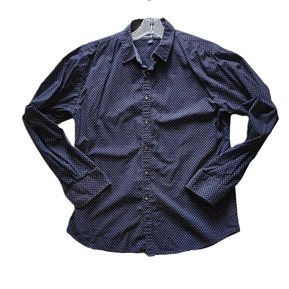 100% Cotton Beverly Hills Polo Club Men's Dress Shirt - L. Black w/ Polkadots - Picture 4 of 6